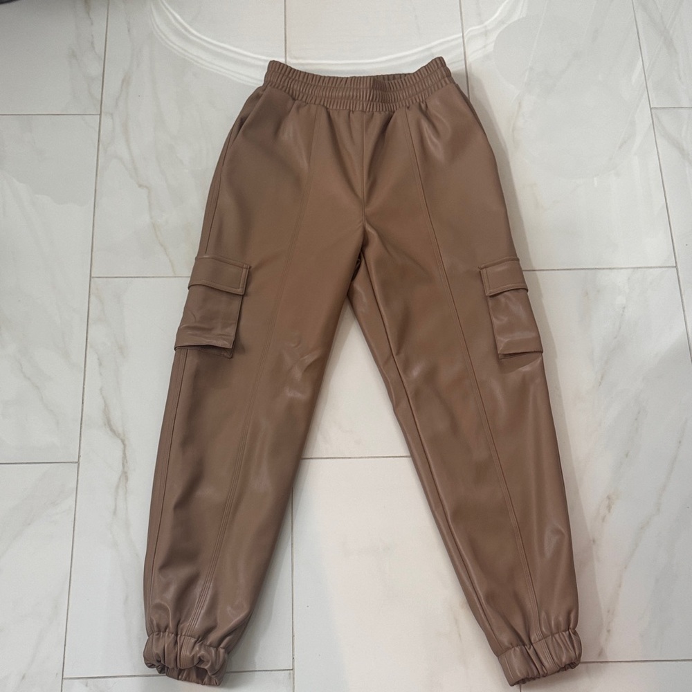 ALO Yoga Faux Leather Joggers in Warm Taupe